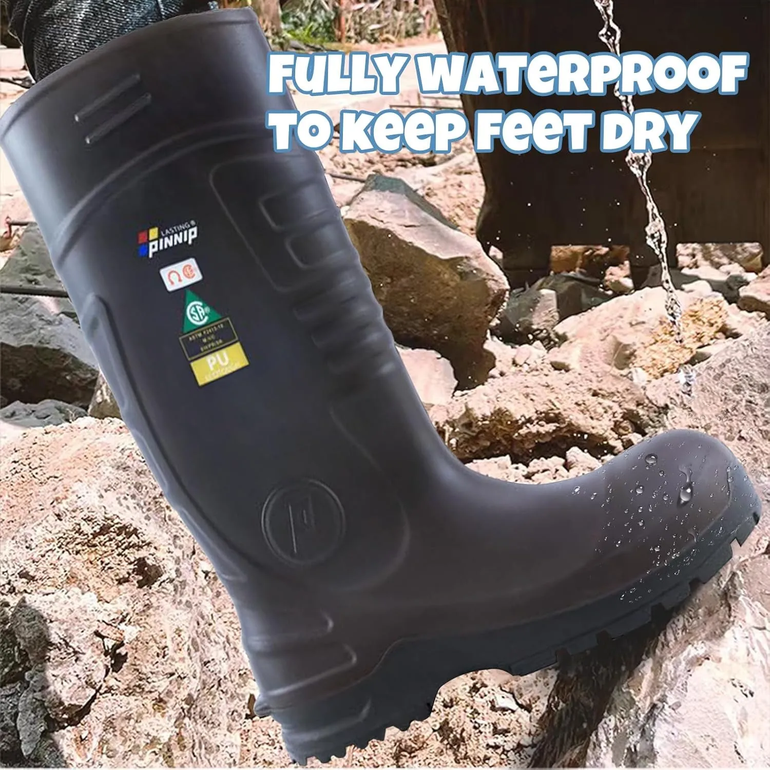 Lightweight Steel Cap Work Boots for Men - Safety Boots Insulated Rubber Boots Puncture Resistant Waterproof Slip Resistant