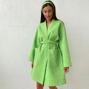 Lime Bliss Waffle-Knit Cotton Spa Robe