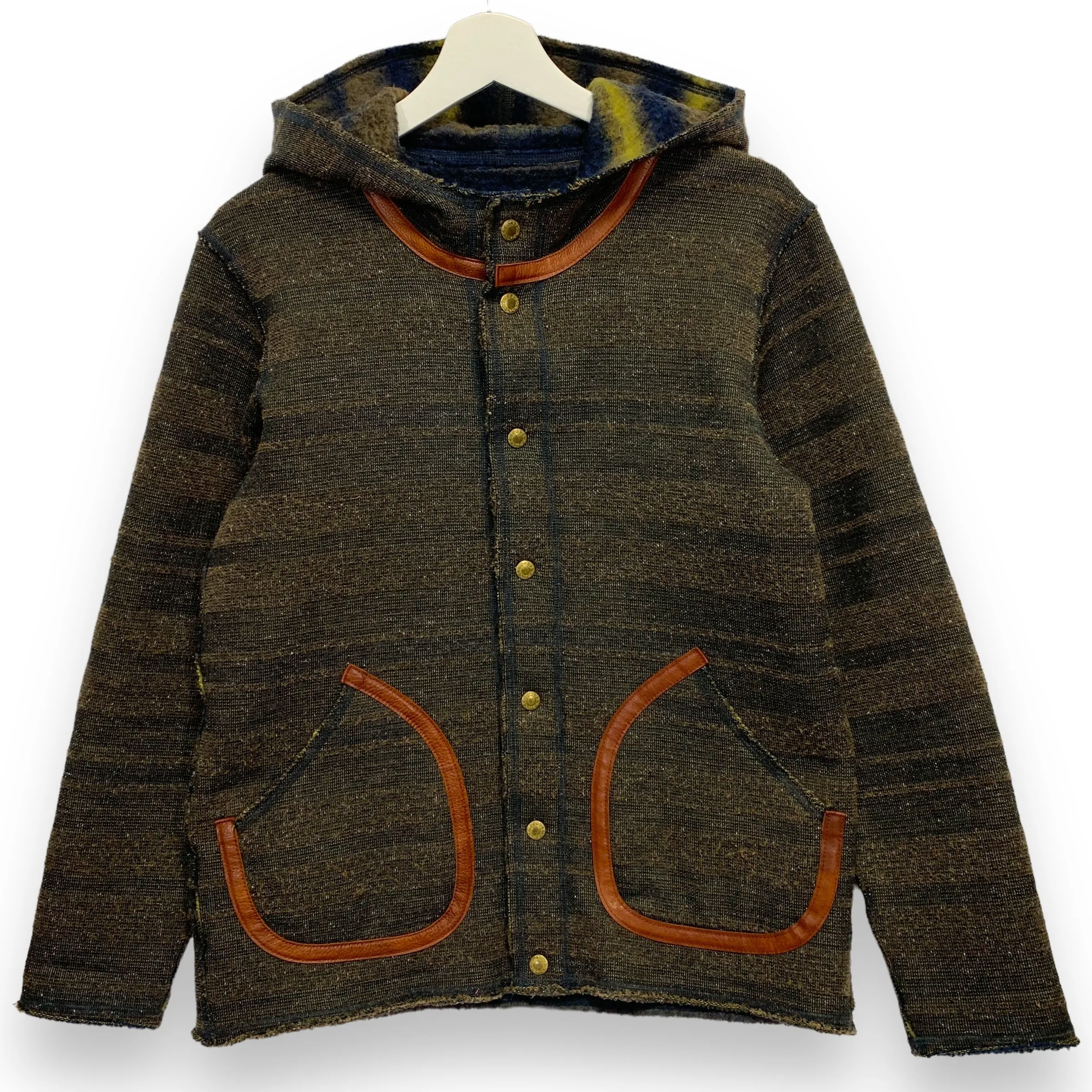 [M] Kapital Blanket Fleece Leather Trim Hooded Jacket