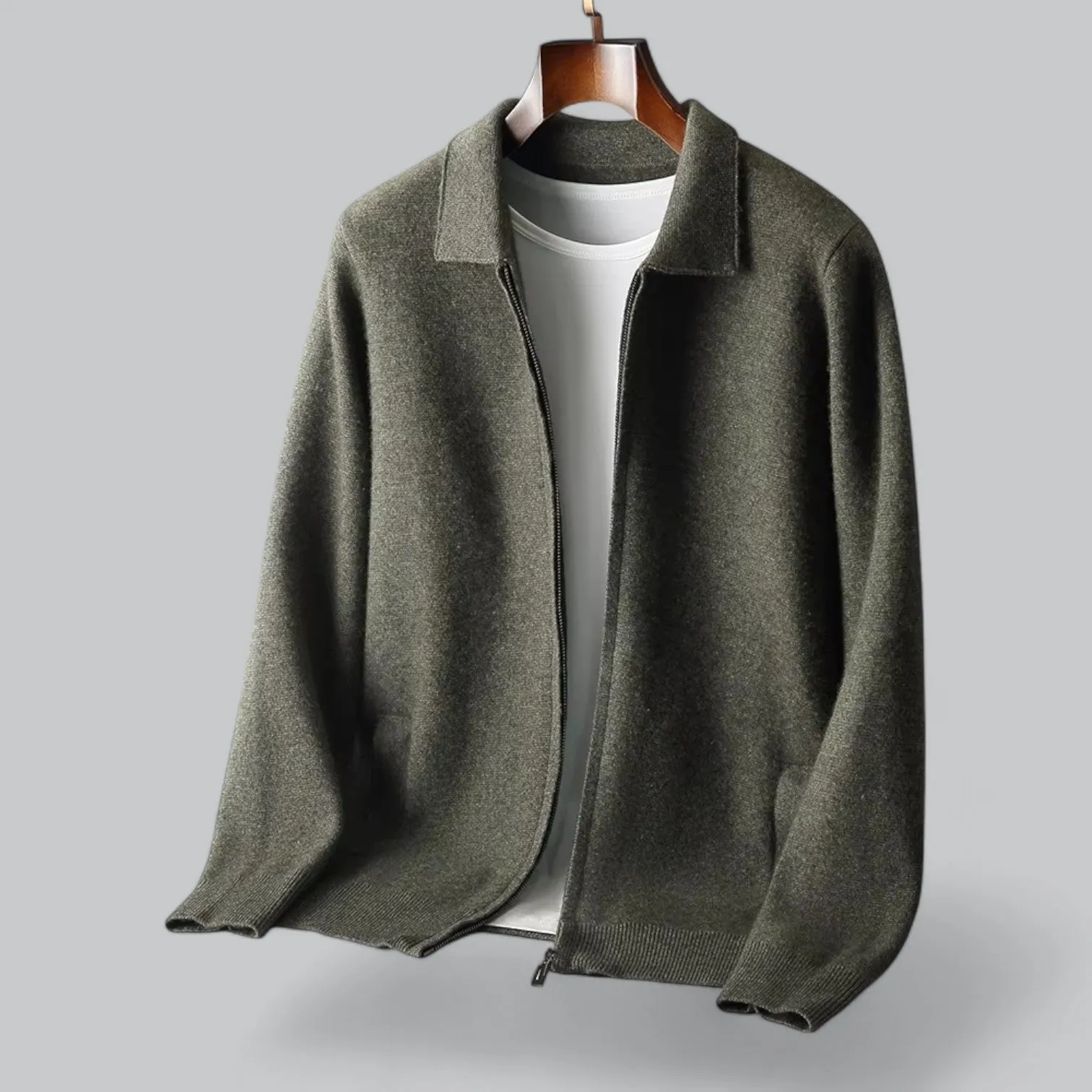 Men's Cashmere Zipper Jacket | Merino Wool Collar, Soft Fabric, Warm & Stylish Outerwear