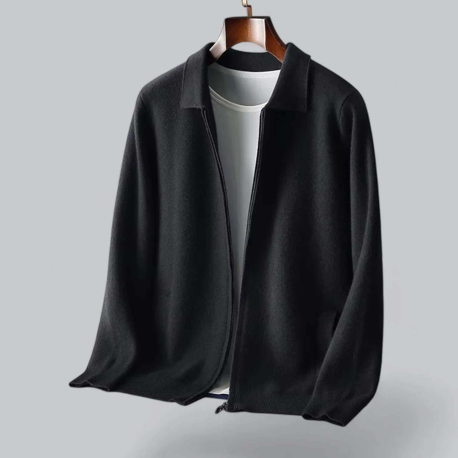 Men's Cashmere Zipper Jacket | Merino Wool Collar, Soft Fabric, Warm & Stylish Outerwear