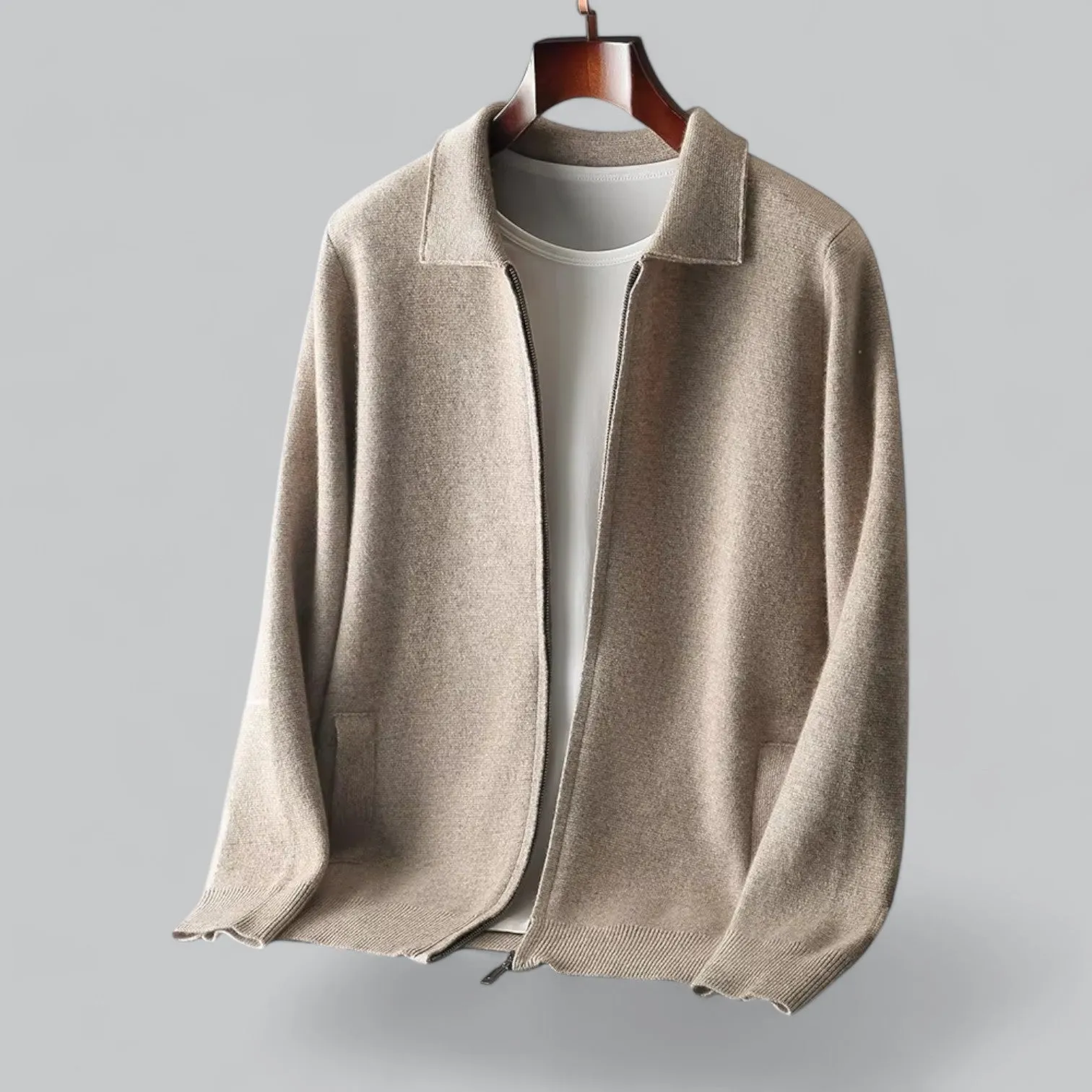 Men's Cashmere Zipper Jacket | Merino Wool Collar, Soft Fabric, Warm & Stylish Outerwear