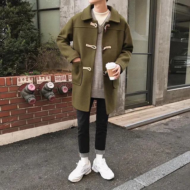 Men's Fashion Buckle Woolen Overcoat