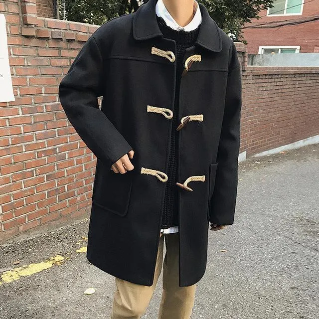 Men's Fashion Buckle Woolen Overcoat