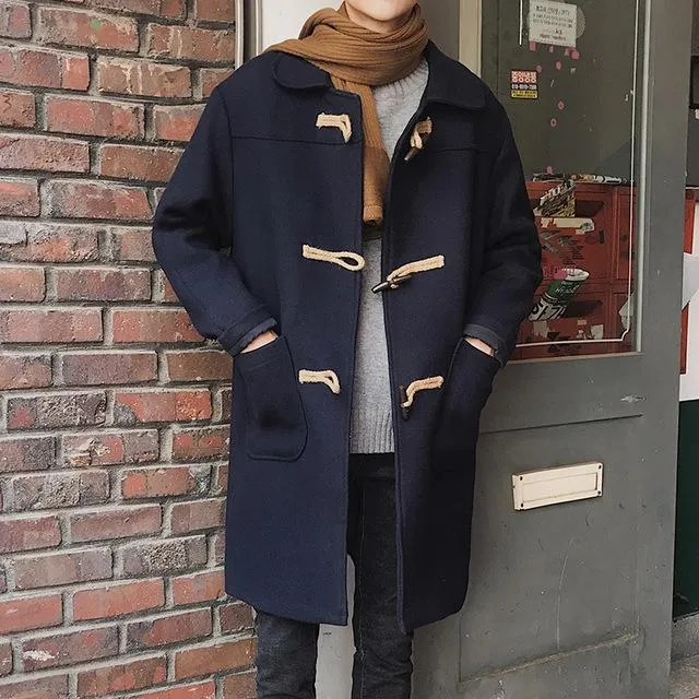 Men's Fashion Buckle Woolen Overcoat