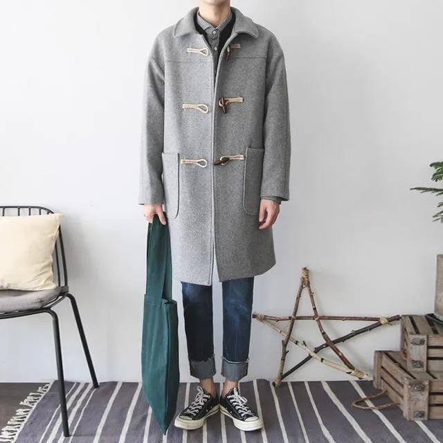 Men's Fashion Buckle Woolen Overcoat