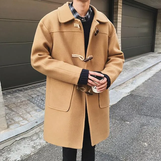 Men's Fashion Buckle Woolen Overcoat