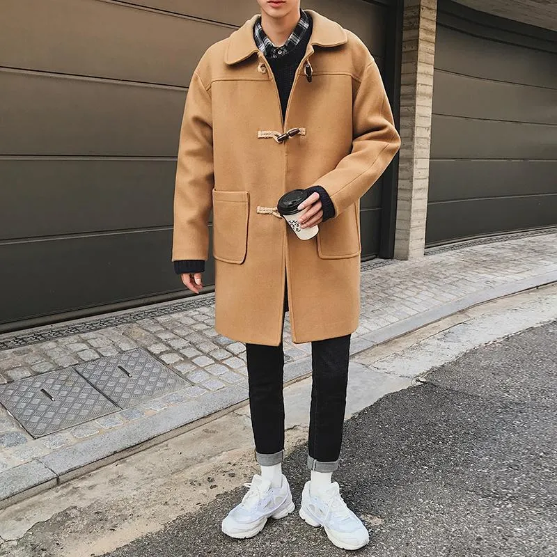Men's Fashion Buckle Woolen Overcoat