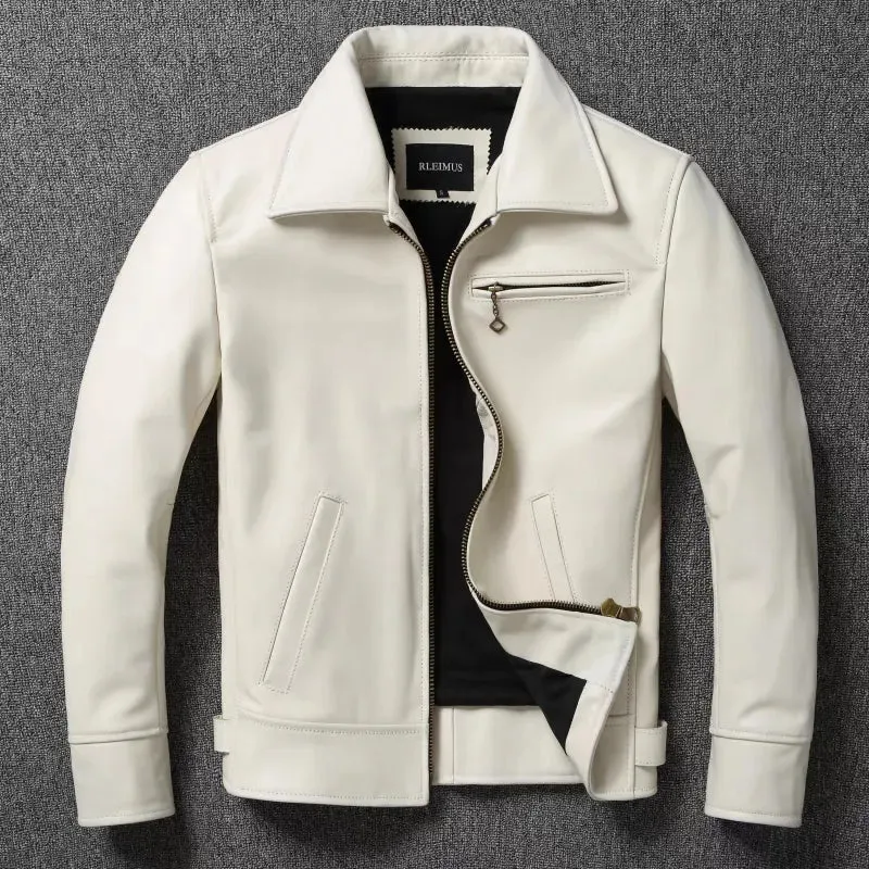 Men's White Leather Biker Jacket