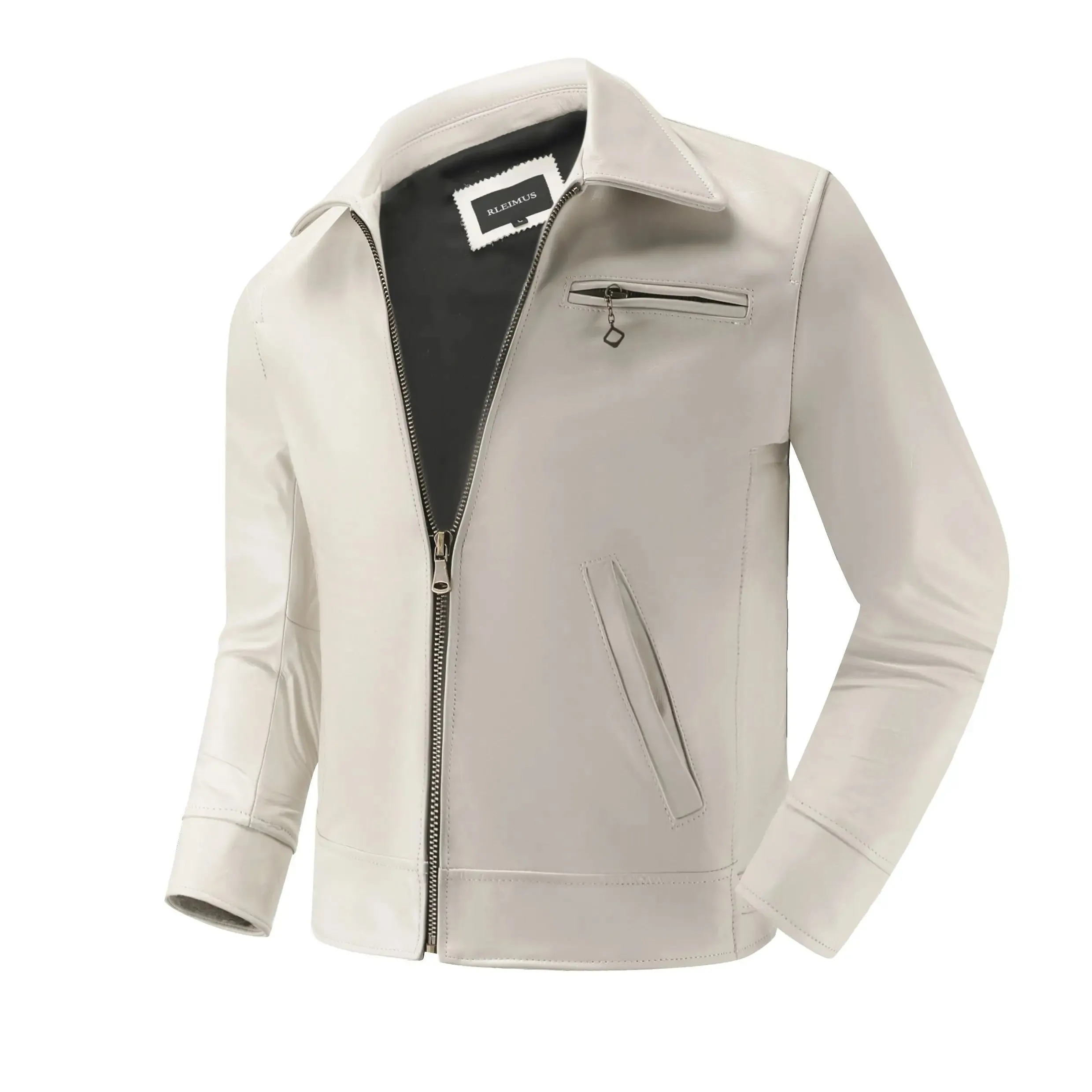 Men's White Leather Biker Jacket