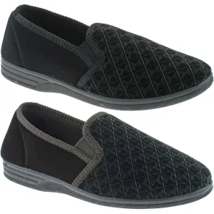 Mens Zedzzz Warm Lined Velour Double Gusset Full Slippers Black Brown MS466