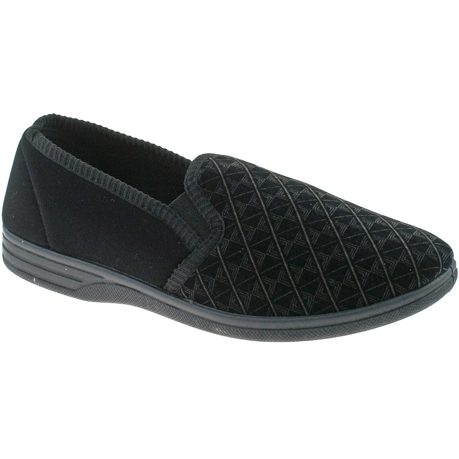 Mens Zedzzz Warm Lined Velour Double Gusset Full Slippers Black Brown MS466
