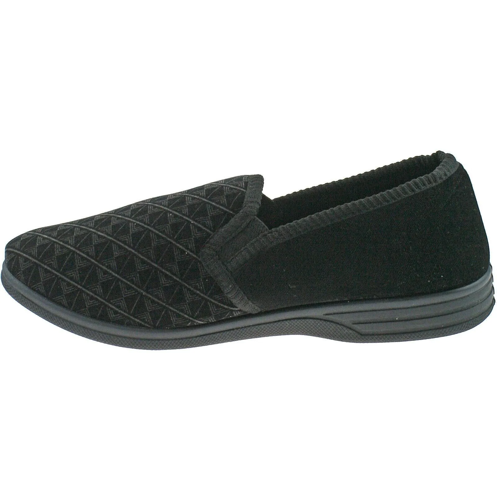 Mens Zedzzz Warm Lined Velour Double Gusset Full Slippers Black Brown MS466