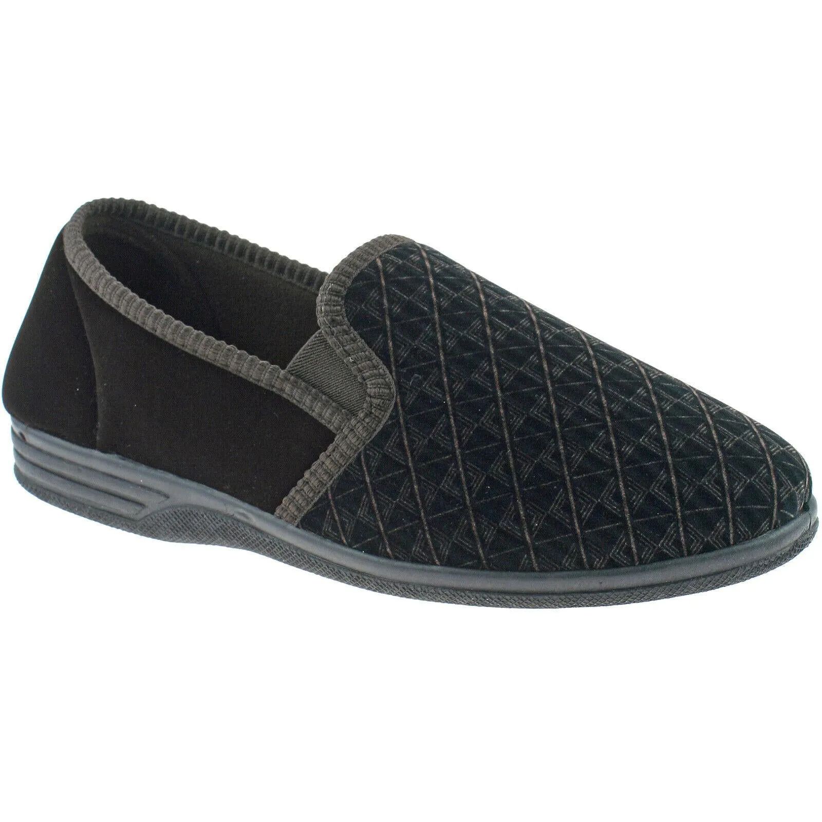Mens Zedzzz Warm Lined Velour Double Gusset Full Slippers Black Brown MS466