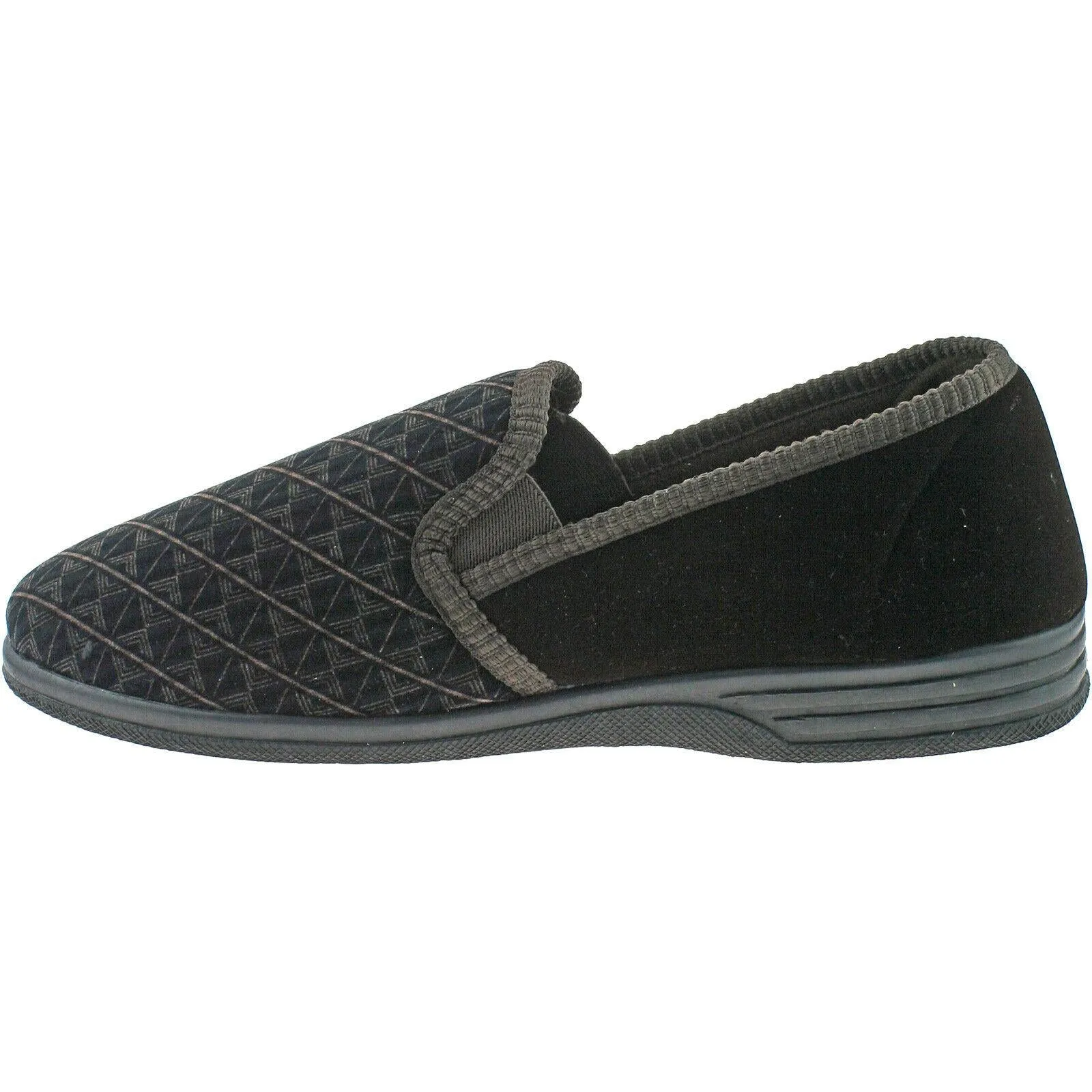 Mens Zedzzz Warm Lined Velour Double Gusset Full Slippers Black Brown MS466