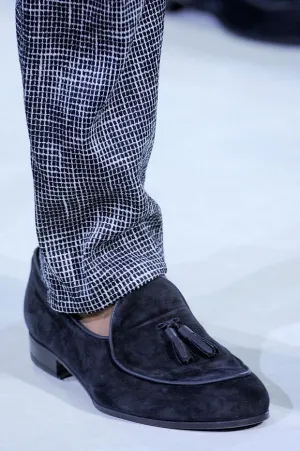 Navy Blue Suede Leather Tassel Moccasins Slip-On Shoes