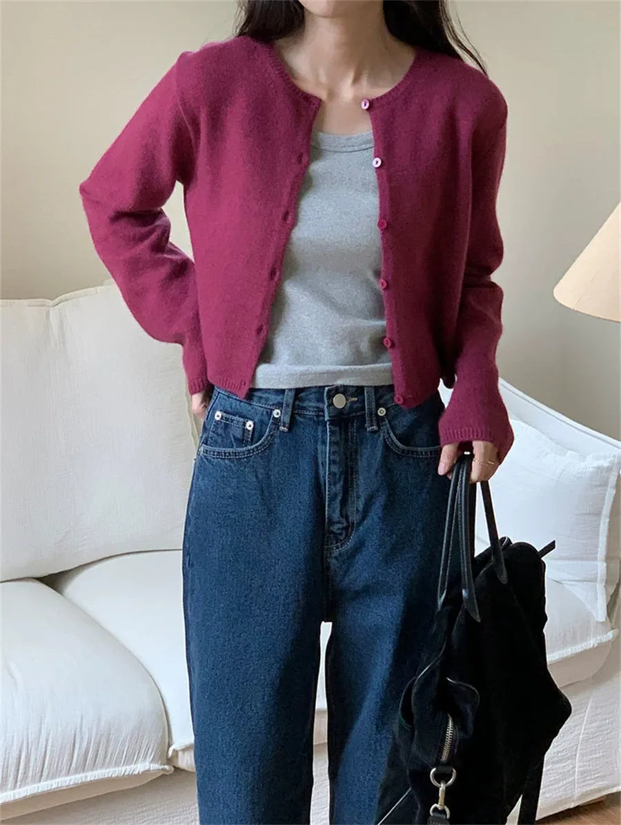 NEW & IN-STOCK - Korean Cropped Wool Blend Cardigan
