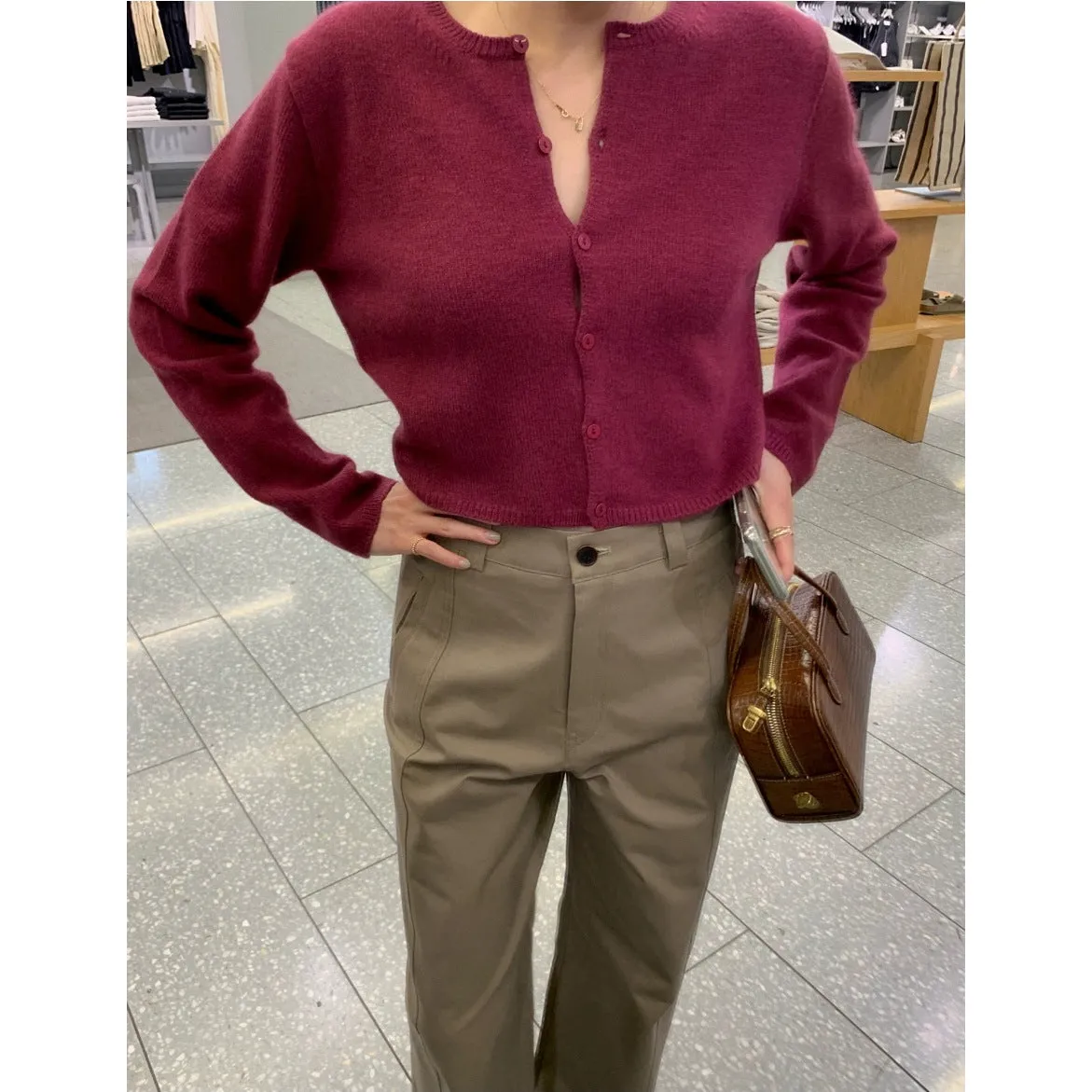 NEW & IN-STOCK - Korean Cropped Wool Blend Cardigan