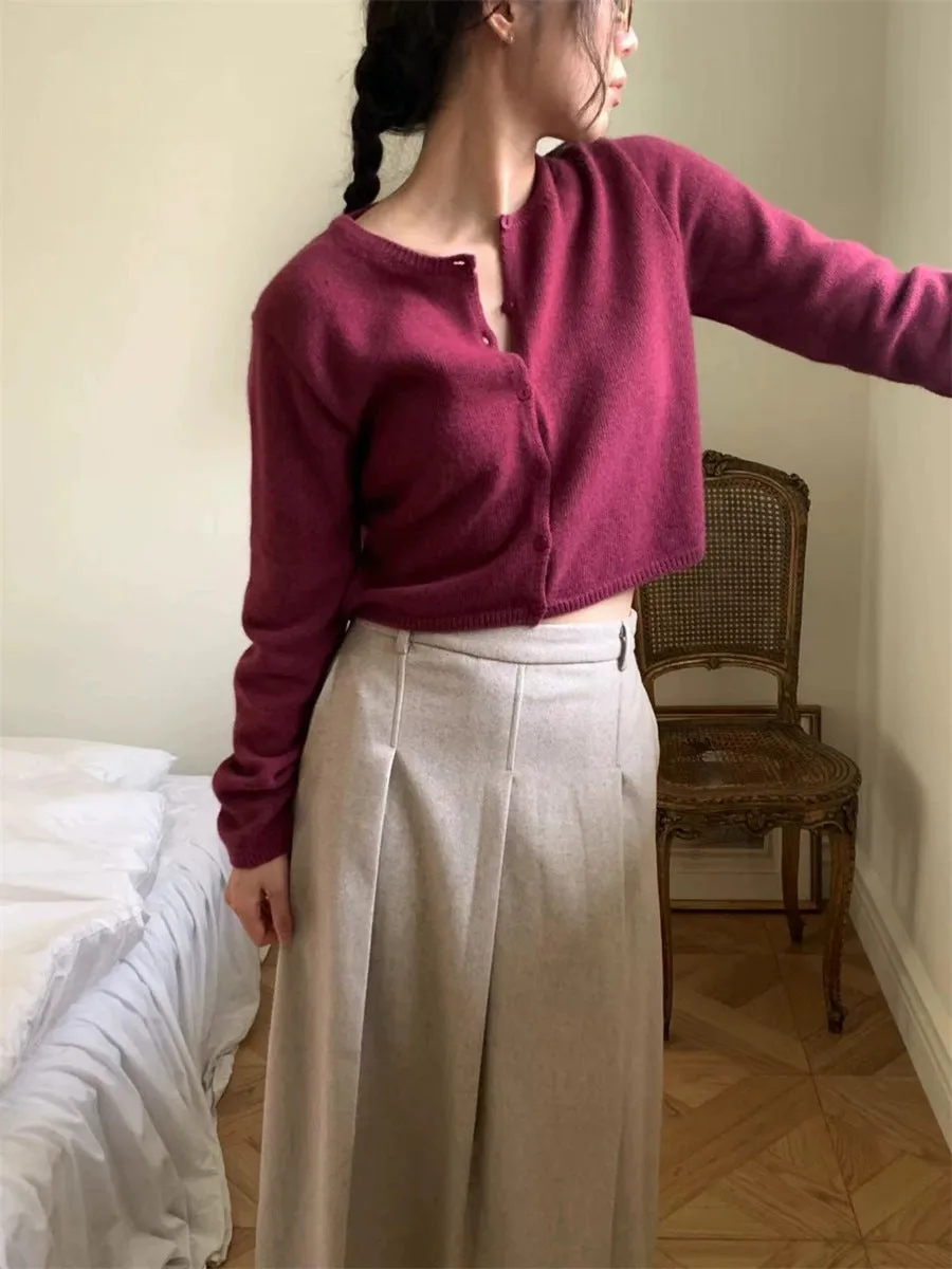 NEW & IN-STOCK - Korean Cropped Wool Blend Cardigan