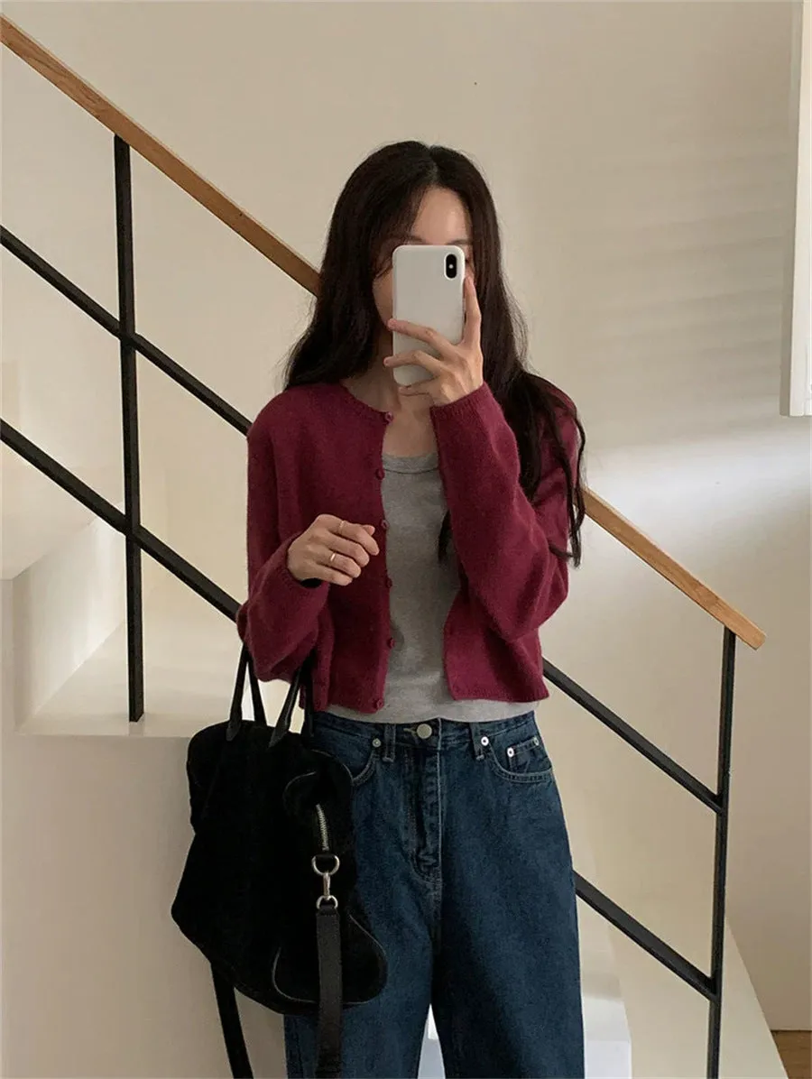 NEW & IN-STOCK - Korean Cropped Wool Blend Cardigan