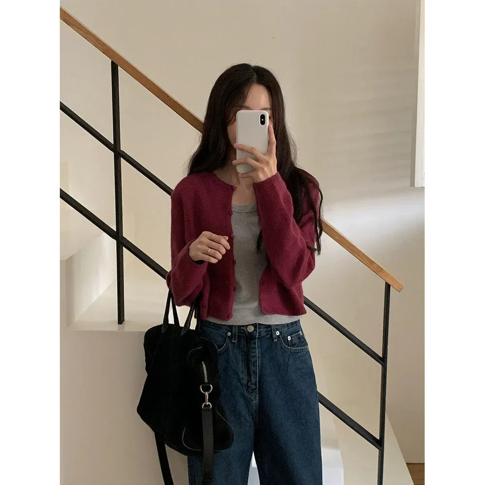 NEW & IN-STOCK - Korean Cropped Wool Blend Cardigan