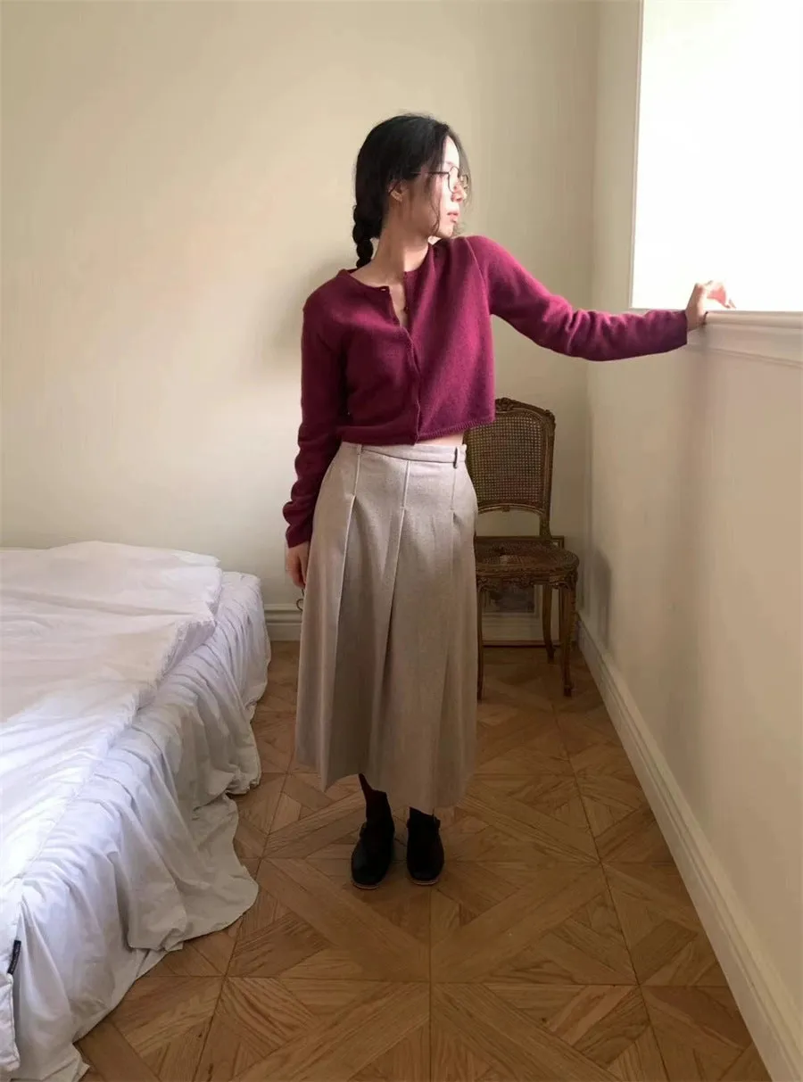 NEW & IN-STOCK - Korean Cropped Wool Blend Cardigan