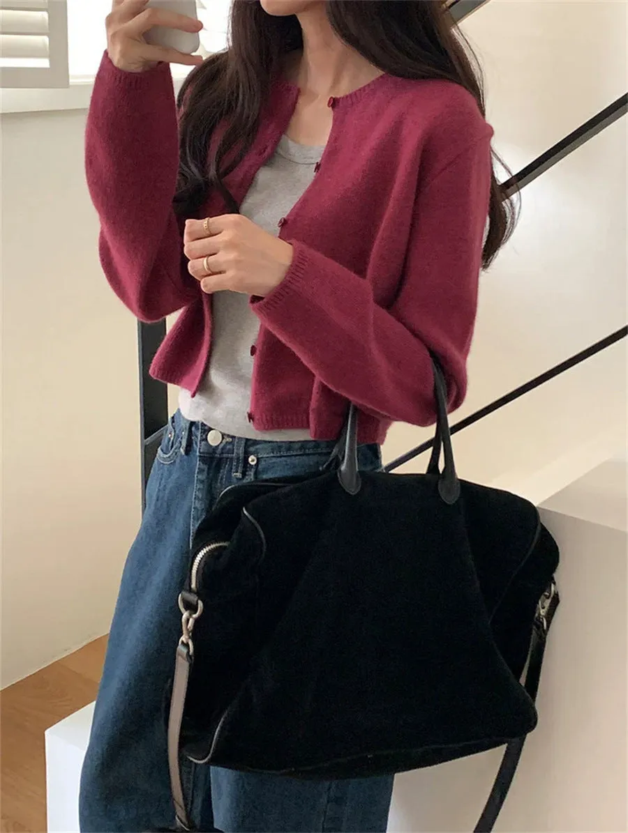 NEW & IN-STOCK - Korean Cropped Wool Blend Cardigan