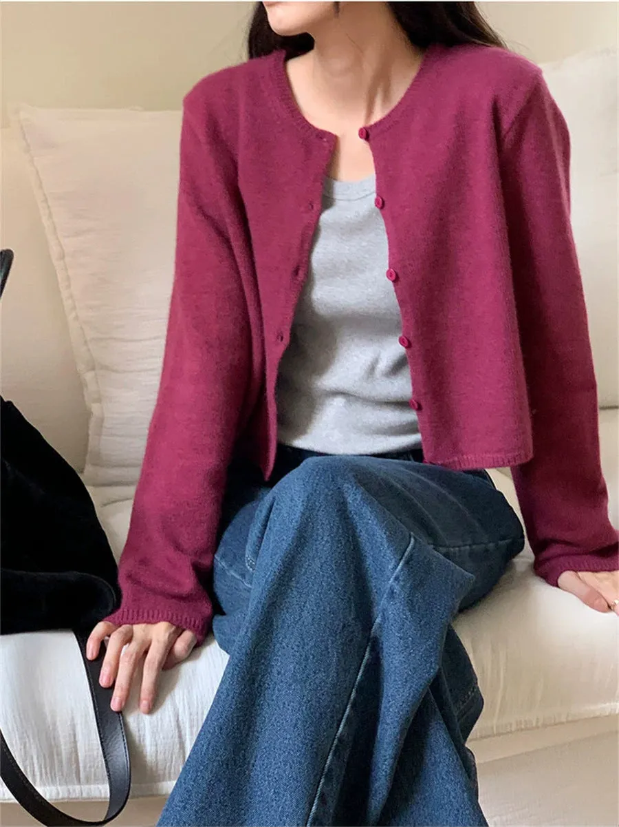 NEW & IN-STOCK - Korean Cropped Wool Blend Cardigan