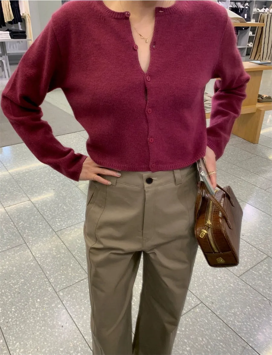 NEW & IN-STOCK - Korean Cropped Wool Blend Cardigan