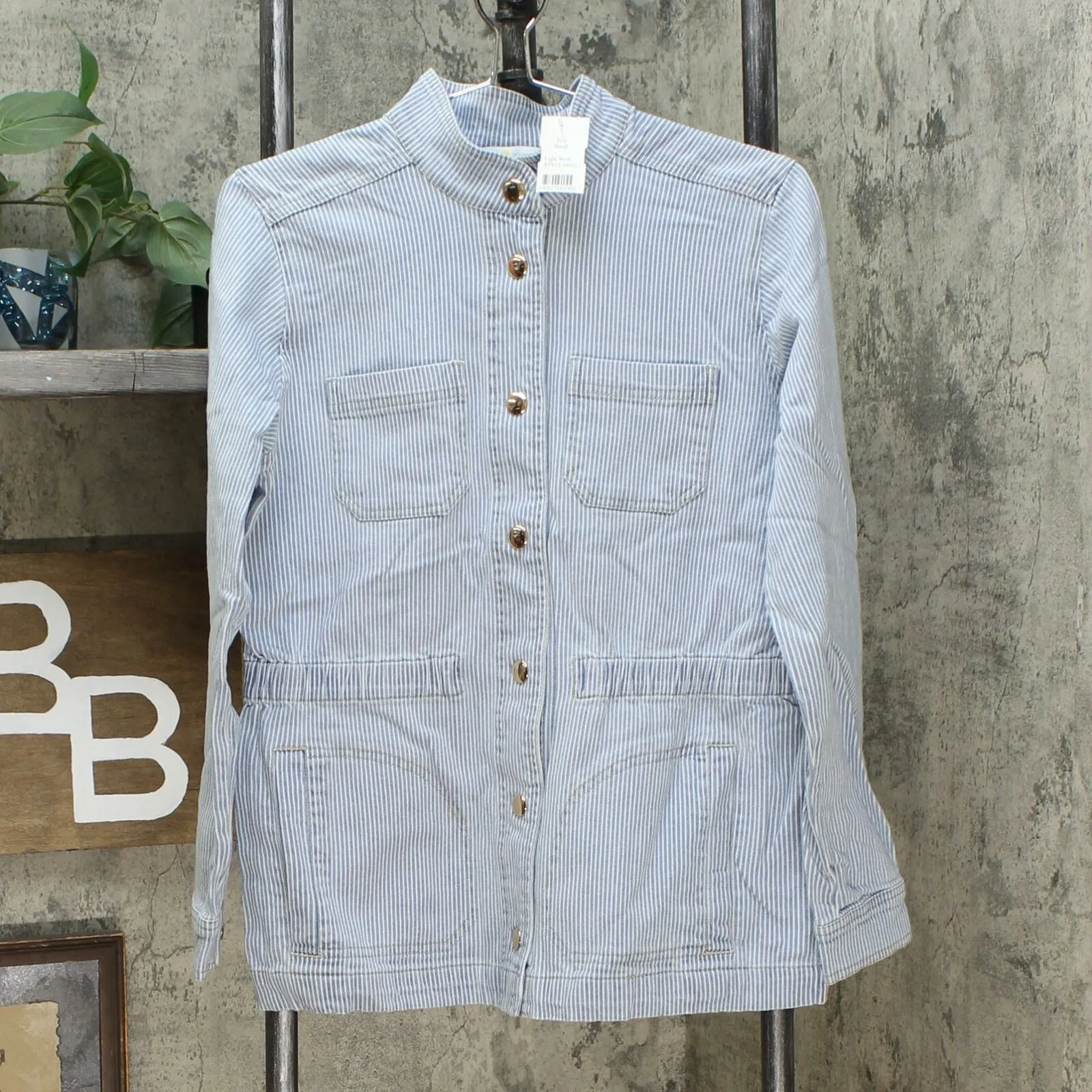 NWT Lemon Way Womens Railroad Striped Denim Jacket. 640527 Small