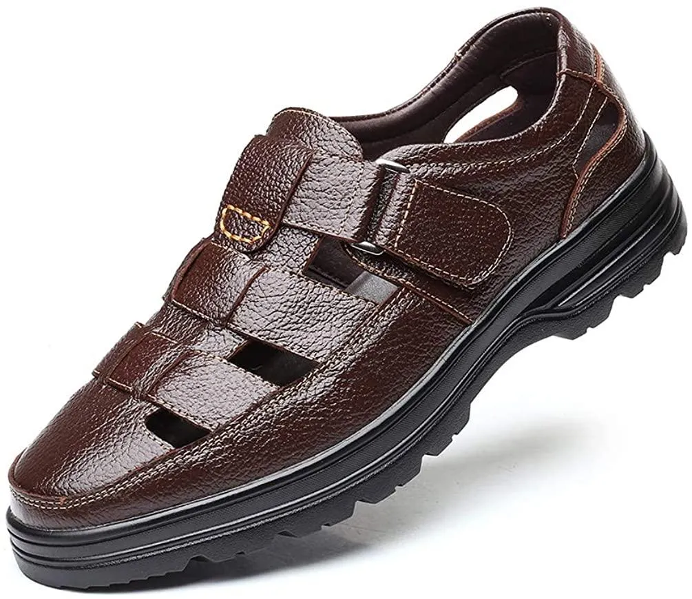 NXY Mens Casual Closed Toe Leather Sandals Outdoor Fisherman Adjustable Summer Shoes