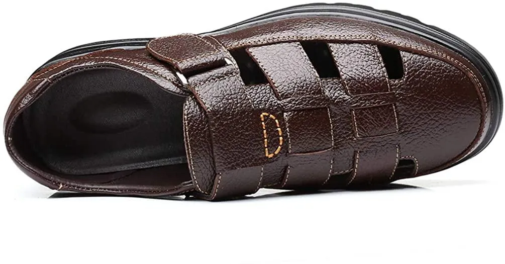 NXY Mens Casual Closed Toe Leather Sandals Outdoor Fisherman Adjustable Summer Shoes