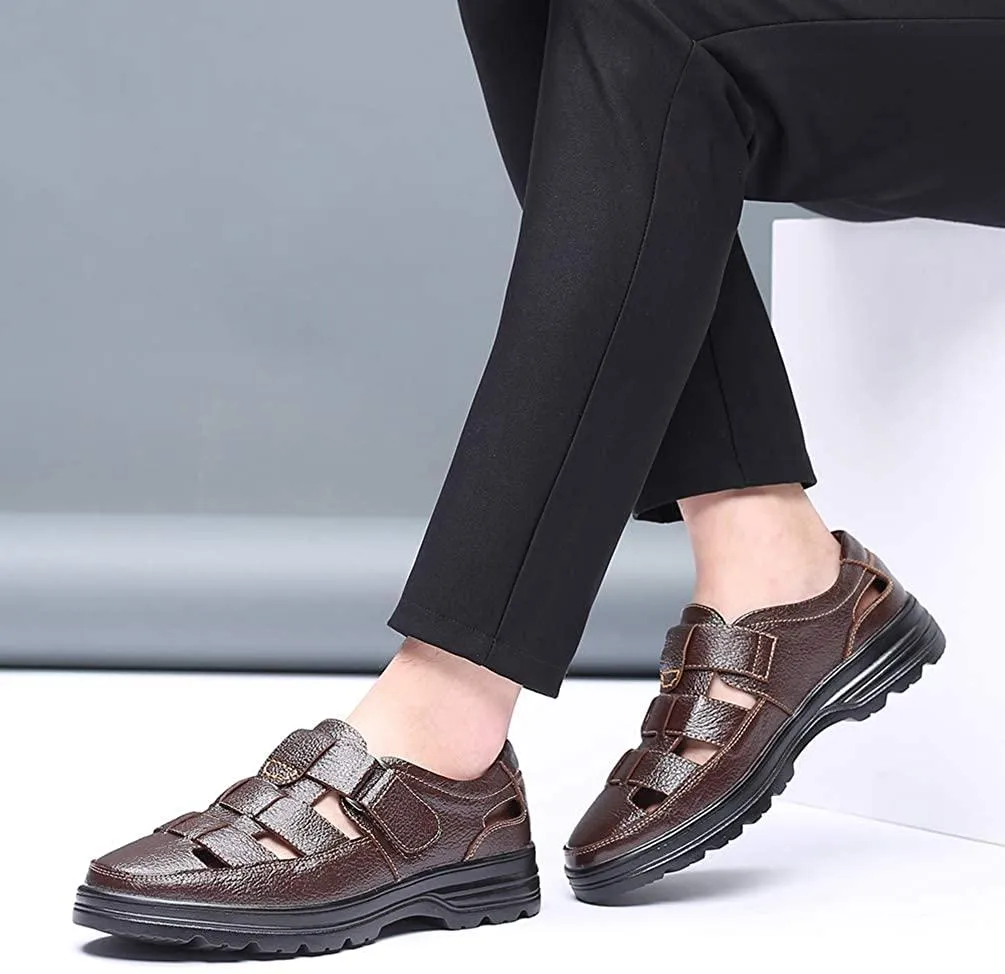 NXY Mens Casual Closed Toe Leather Sandals Outdoor Fisherman Adjustable Summer Shoes
