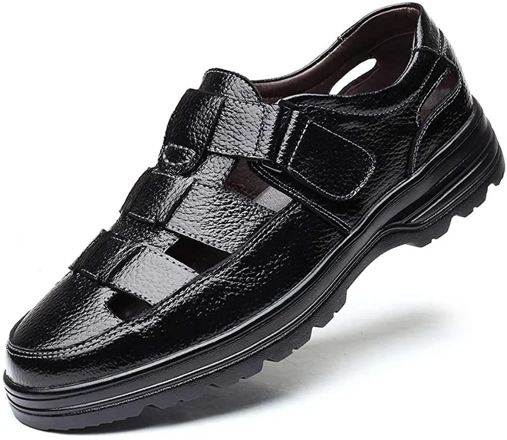 NXY Mens Casual Closed Toe Leather Sandals Outdoor Fisherman Adjustable Summer Shoes