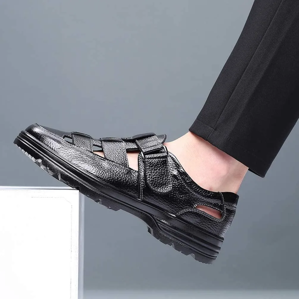 NXY Mens Casual Closed Toe Leather Sandals Outdoor Fisherman Adjustable Summer Shoes