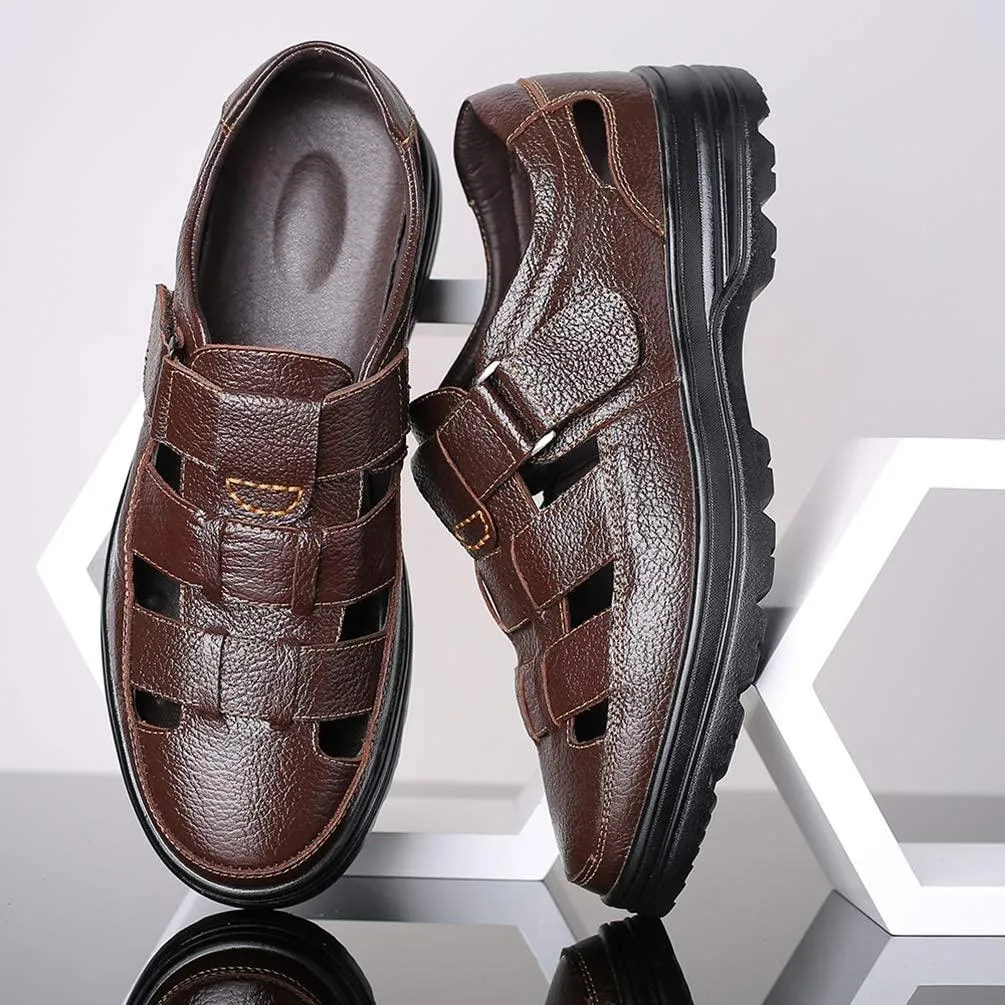 NXY Mens Casual Closed Toe Leather Sandals Outdoor Fisherman Adjustable Summer Shoes