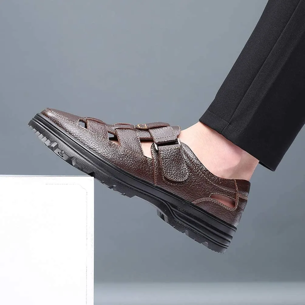NXY Mens Casual Closed Toe Leather Sandals Outdoor Fisherman Adjustable Summer Shoes