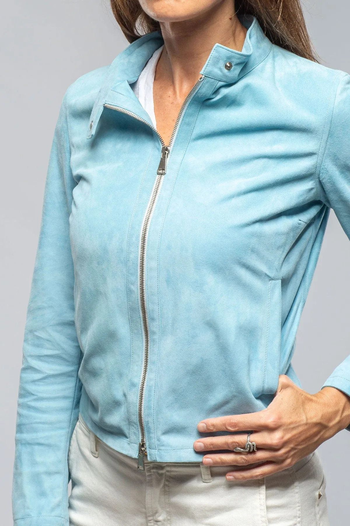 Parigi Suede Jacket In Light Blue