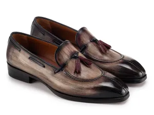 Paul Parkman Men's Split Toe Patina Leather Tassel Loafers in Brown