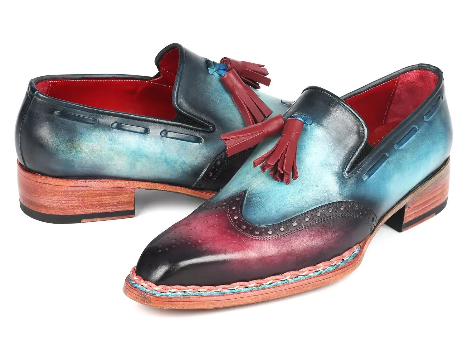 Paul Parkman Norwegian Welted Tassel Loafers in Blue & Purple