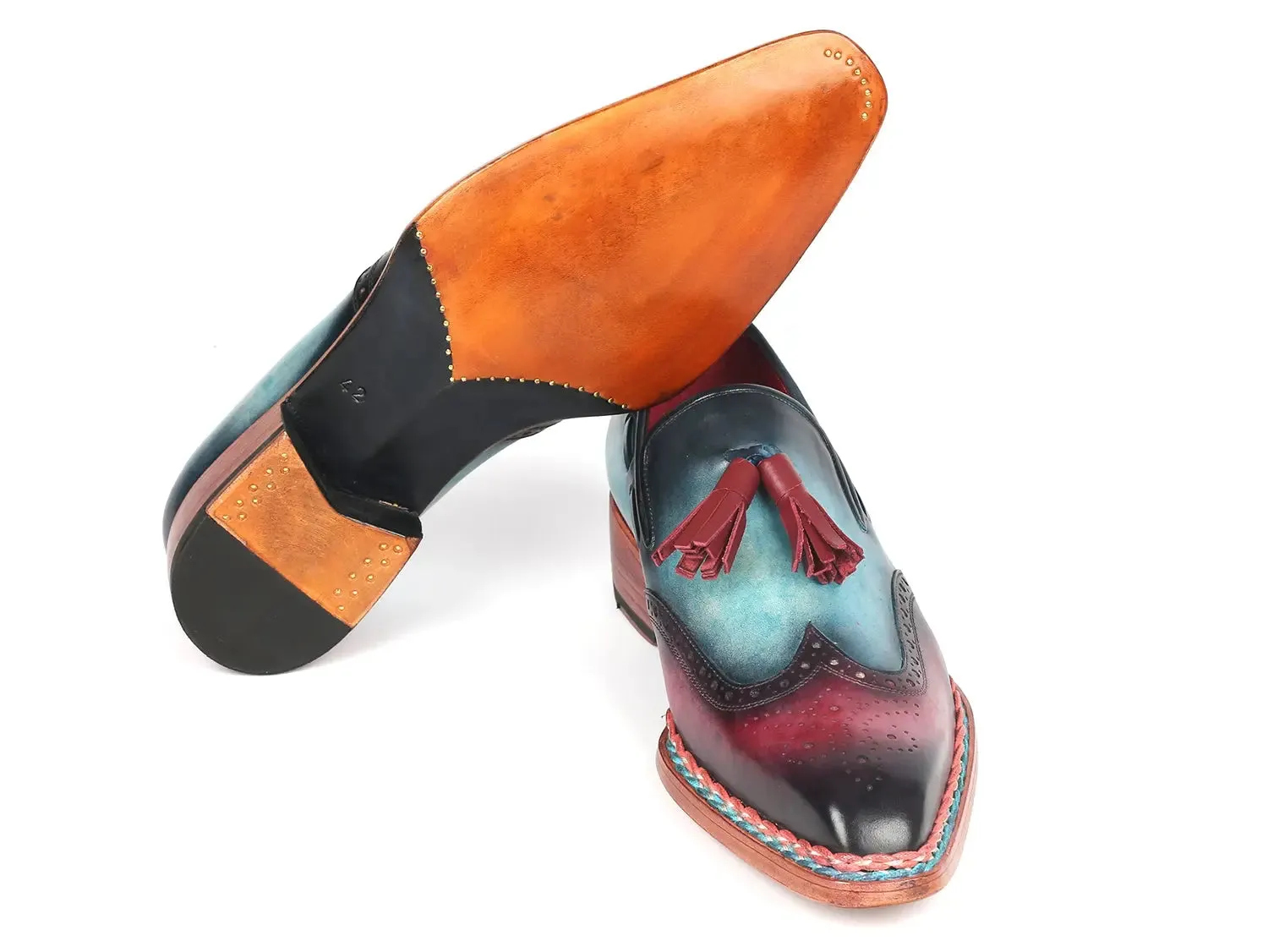Paul Parkman Norwegian Welted Tassel Loafers in Blue & Purple