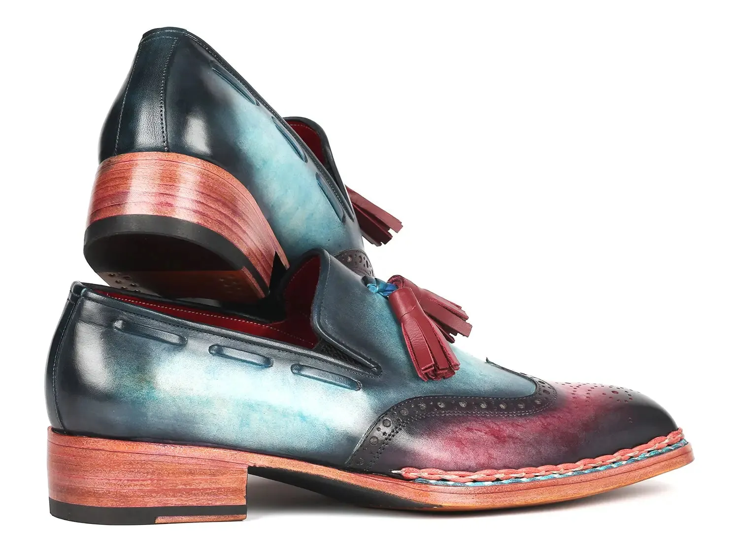 Paul Parkman Norwegian Welted Tassel Loafers in Blue & Purple