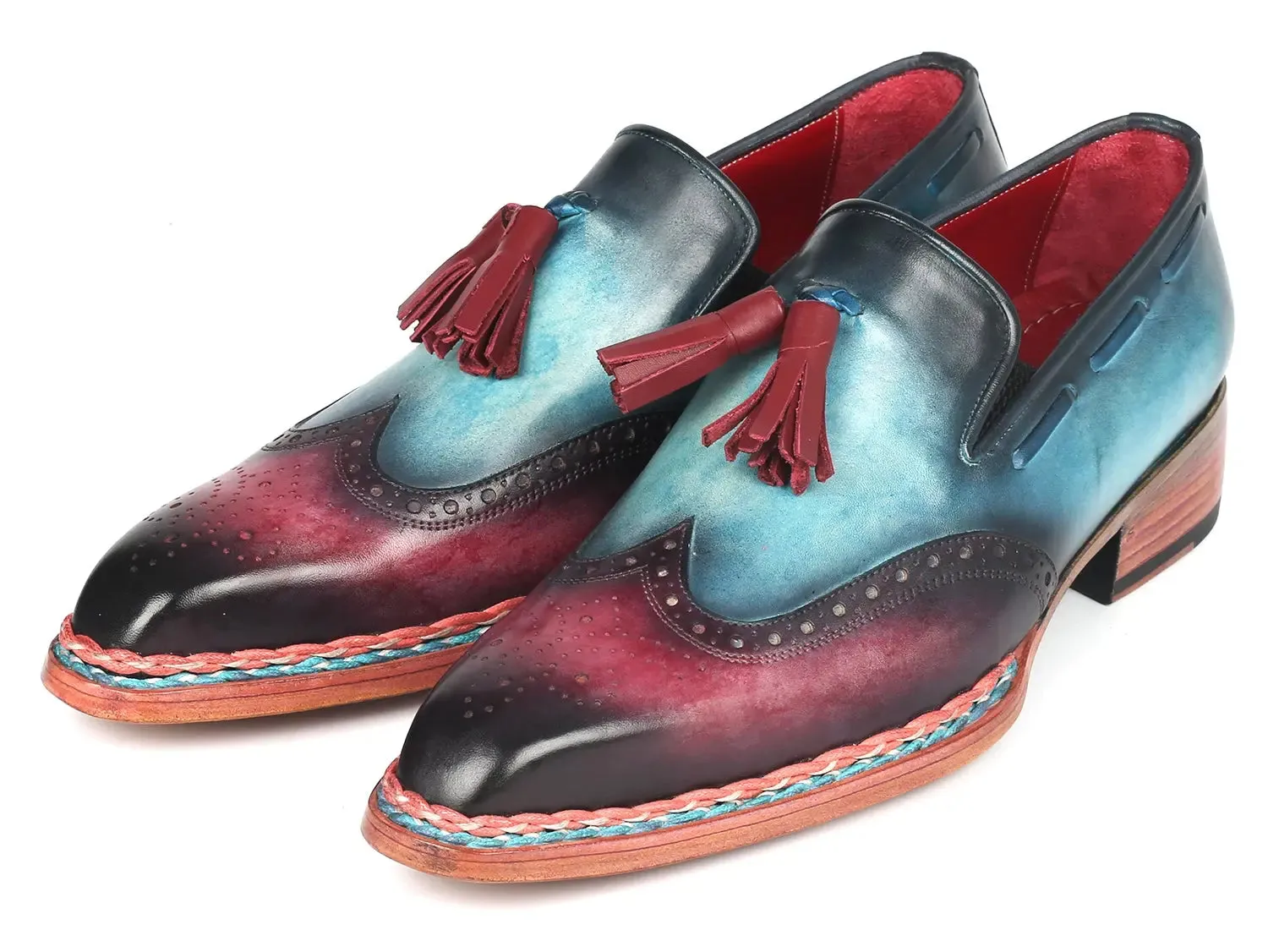 Paul Parkman Norwegian Welted Tassel Loafers in Blue & Purple