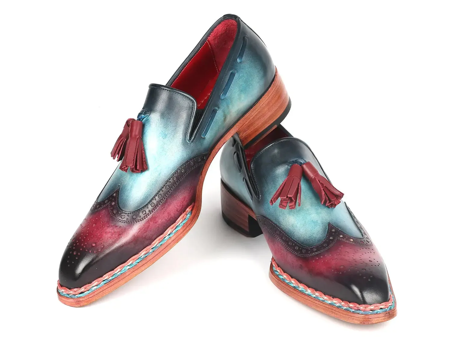Paul Parkman Norwegian Welted Tassel Loafers in Blue & Purple