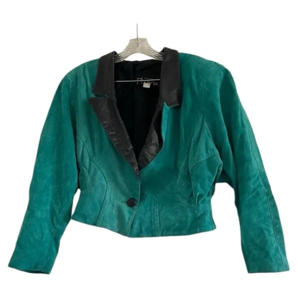 PHOENIX (Outerwear) Women’s Teal/Black 80/90’s Suede Short Leather Jacket-Size L