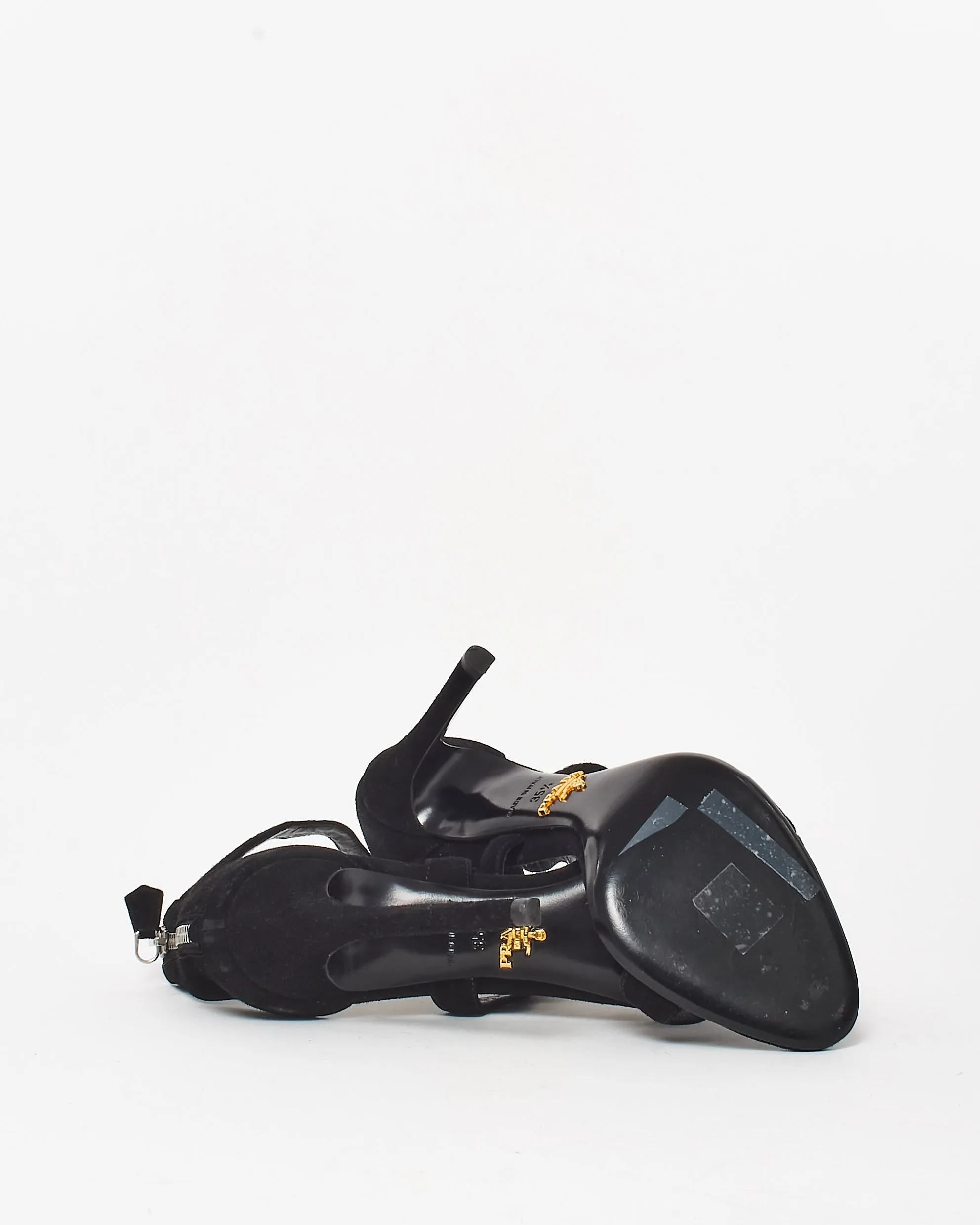 Prada Black Suede Wavy Ankle Strap Stiletto Sandals - 35.5