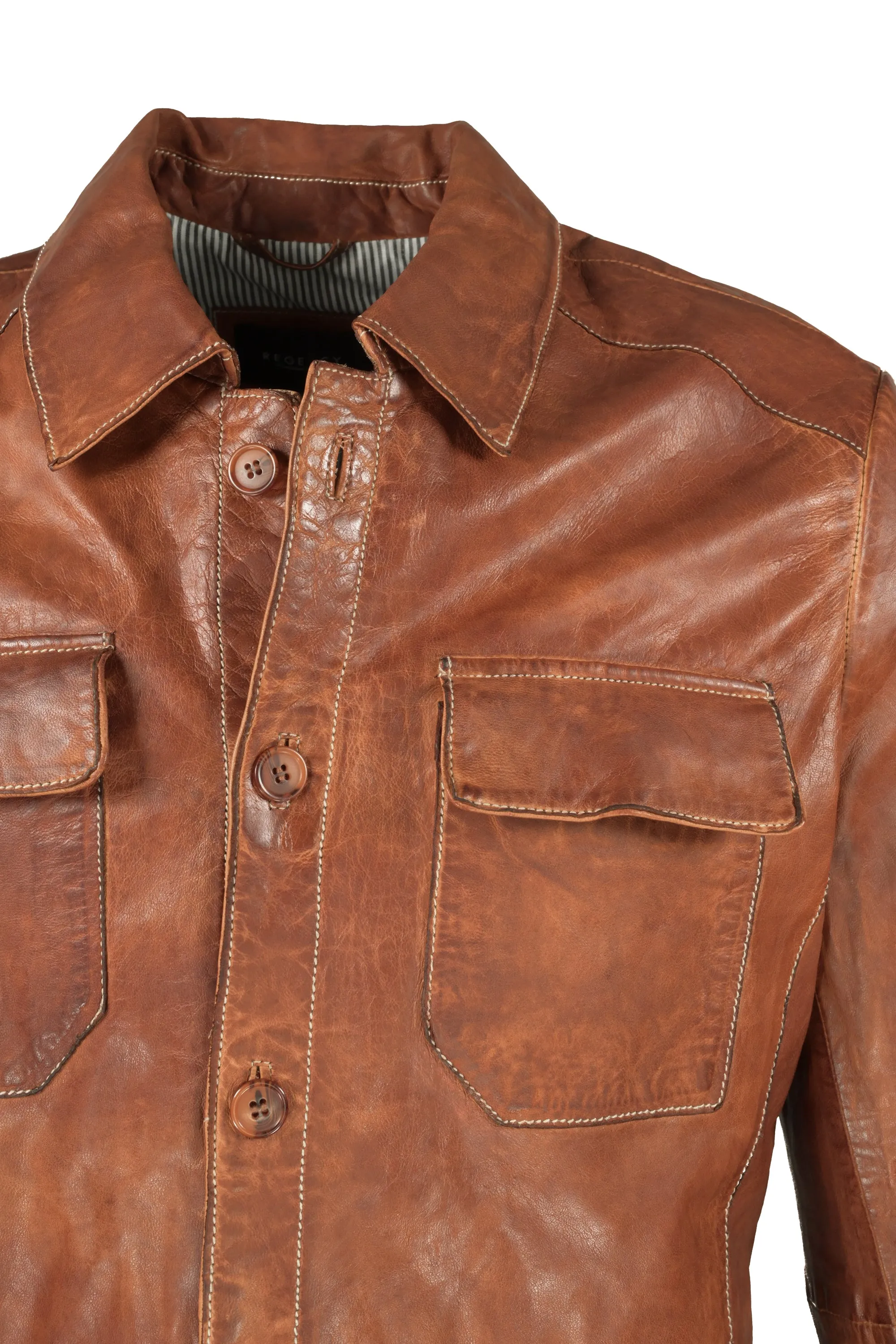 Regency Ferry Leather Shirt Jacket Cognac