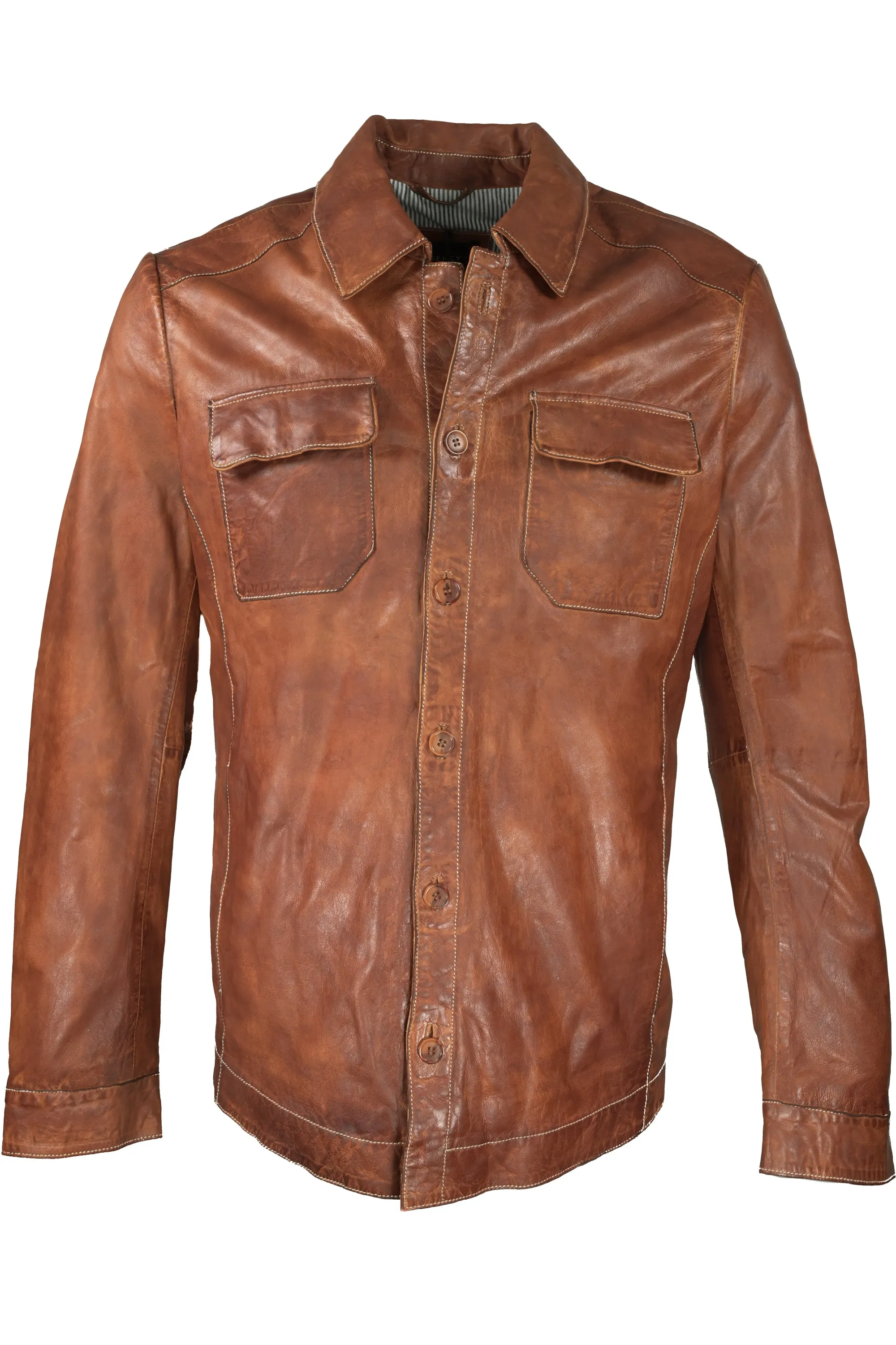 Regency Ferry Leather Shirt Jacket Cognac