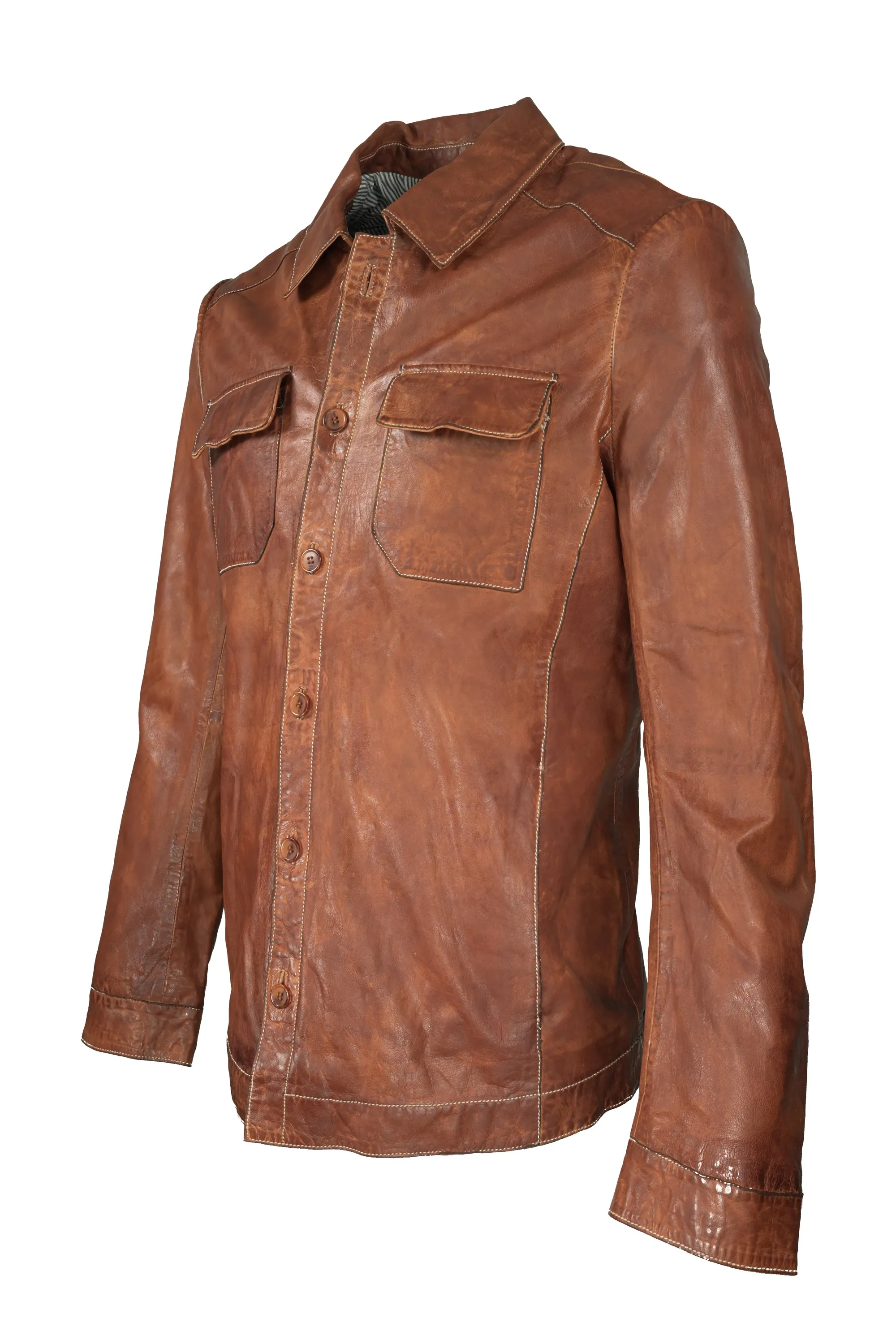 Regency Ferry Leather Shirt Jacket Cognac