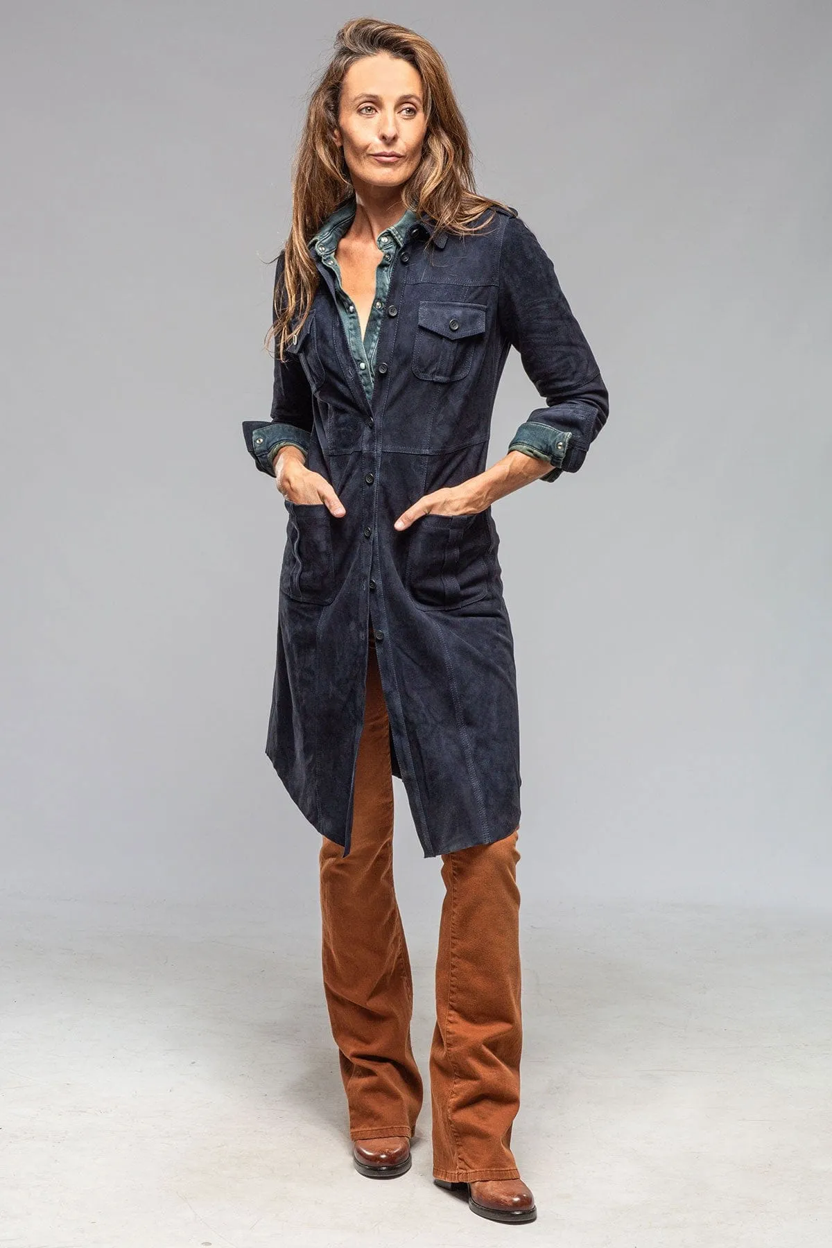 Savannah Long Leather Tunic In Navy